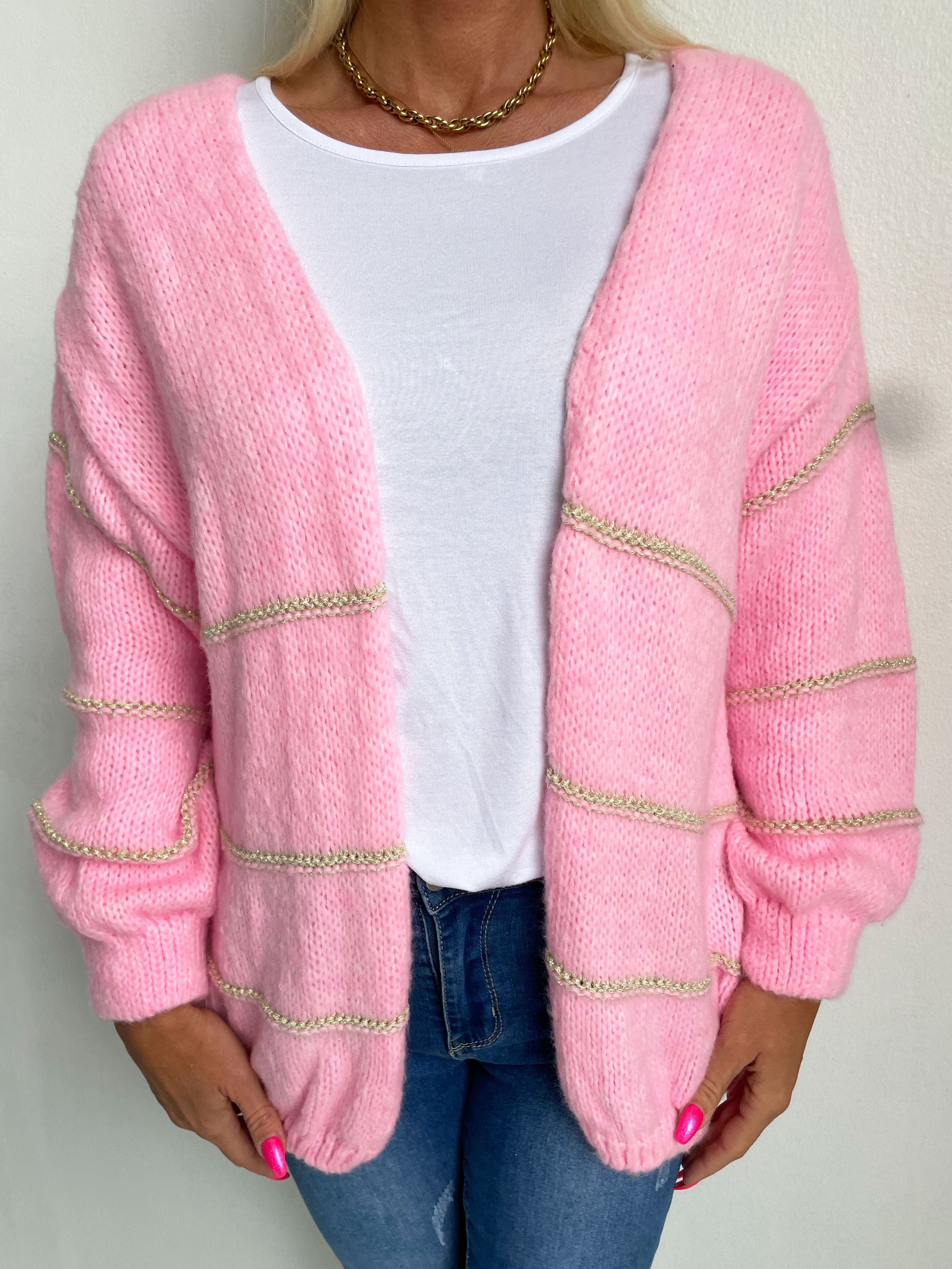 Yanira - Stickad kofta med guldfärgade ränder